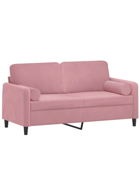 Divvietīgs dīvāns ar spilveniem, rozā, 140 cm, samts