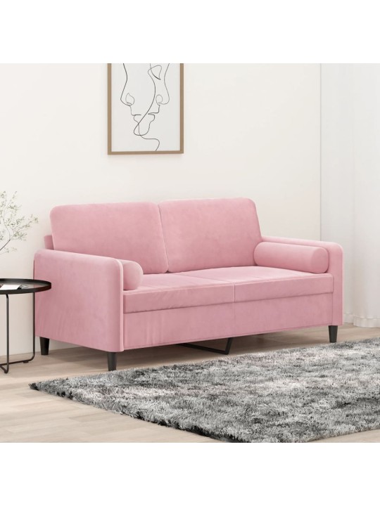 Divvietīgs dīvāns ar spilveniem, rozā, 140 cm, samts