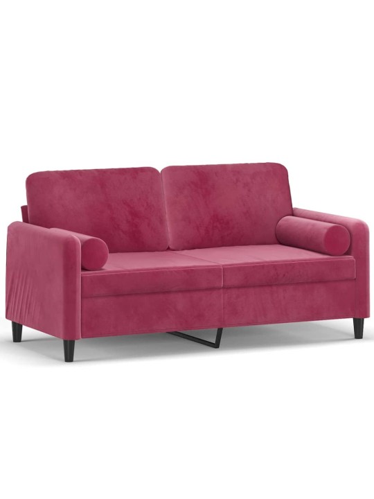 Divvietīgs dīvāns ar spilveniem, vīnsarkans, 140 cm, samts