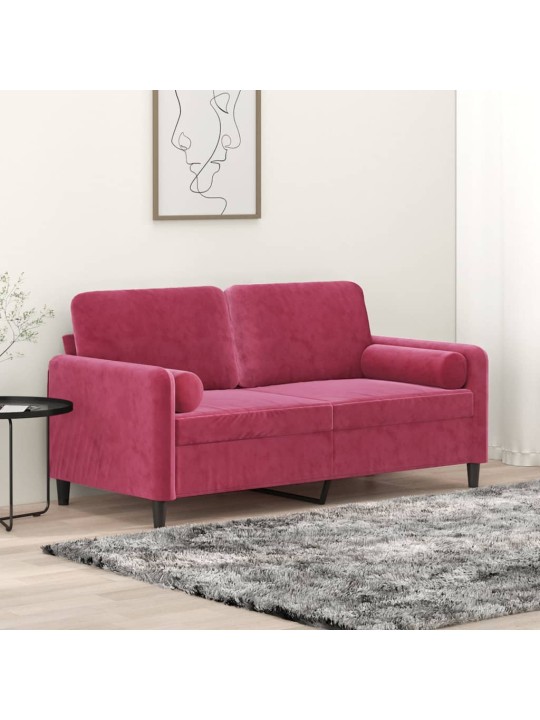 Divvietīgs dīvāns ar spilveniem, vīnsarkans, 140 cm, samts