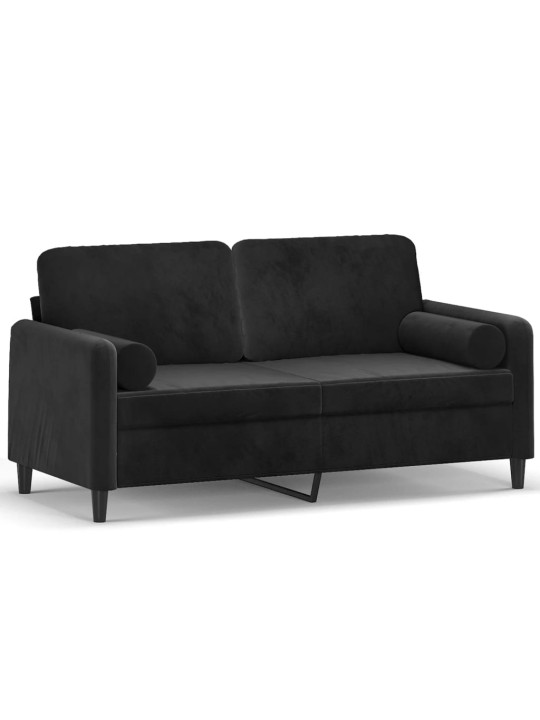 Divvietīgs dīvāns ar spilveniem, melns, 140 cm, samts