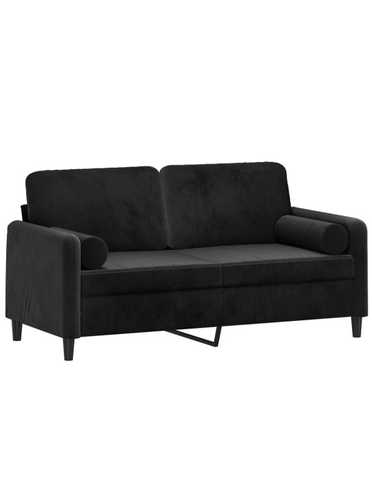 Divvietīgs dīvāns ar spilveniem, melns, 140 cm, samts