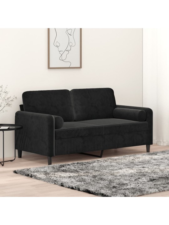 Divvietīgs dīvāns ar spilveniem, melns, 140 cm, samts