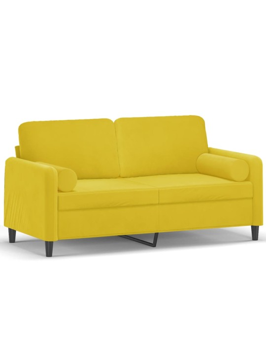 Divvietīgs dīvāns ar spilveniem, dzeltens, 140 cm, samts