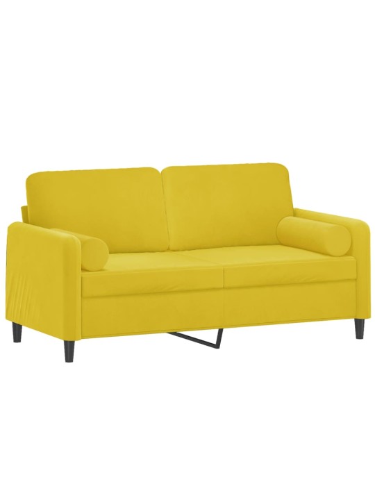 Divvietīgs dīvāns ar spilveniem, dzeltens, 140 cm, samts