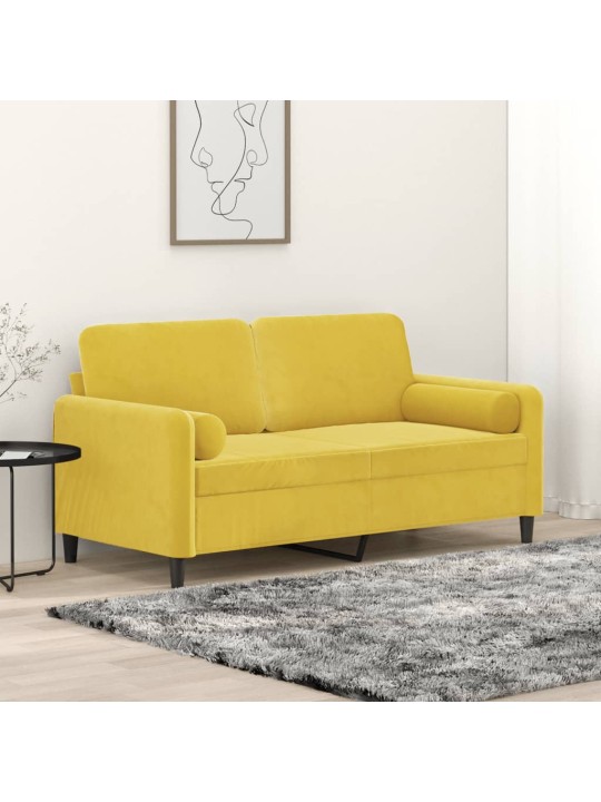 Divvietīgs dīvāns ar spilveniem, dzeltens, 140 cm, samts