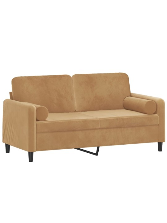 Divvietīgs dīvāns ar spilveniem, brūns, 140 cm, samts