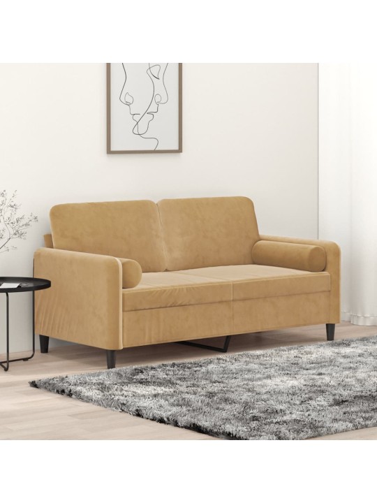 Divvietīgs dīvāns ar spilveniem, brūns, 140 cm, samts