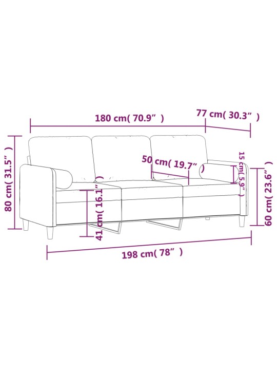 Trīsvietīgs dīvāns ar spilveniem, rozā, 180 cm, samts