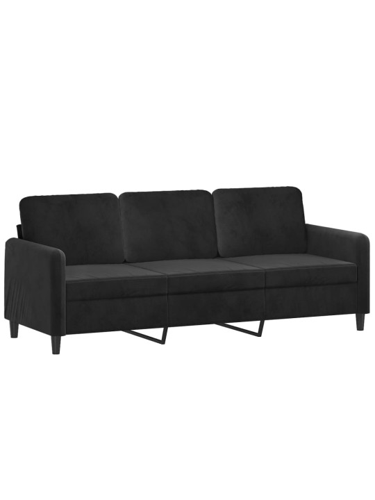 Trīsvietīgs dīvāns ar spilveniem, melns, 180 cm, samts