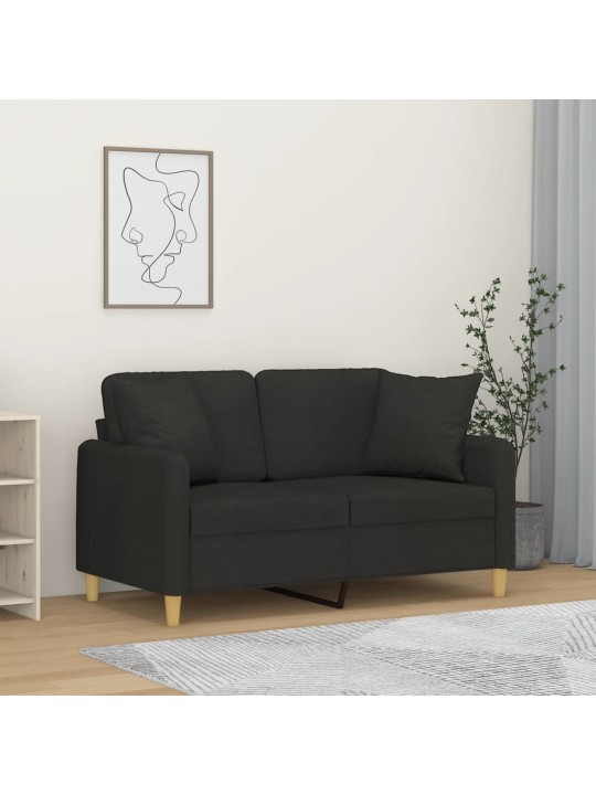 Divvietīgs dīvāns ar spilveniem, melns, 120 cm, audums