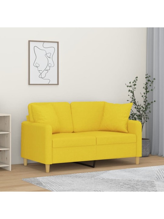 Divvietīgs dīvāns ar spilveniem, gaiši dzeltens, 120 cm, audums