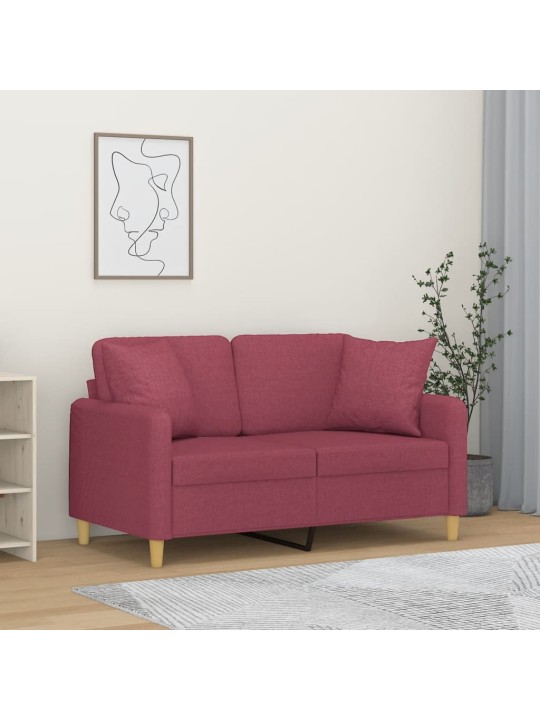 Divvietīgs dīvāns ar spilveniem, vīnsarkans, 120 cm, audums