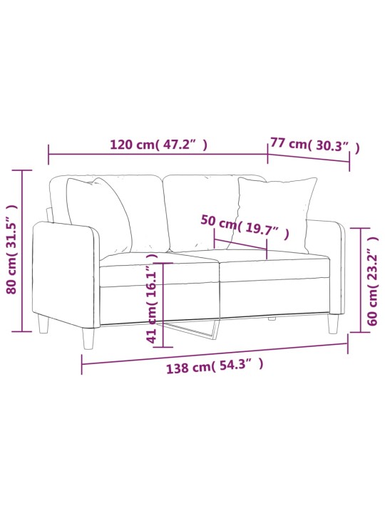 Divvietīgs dīvāns ar spilveniem, pelēkbrūns, 120 cm, audums
