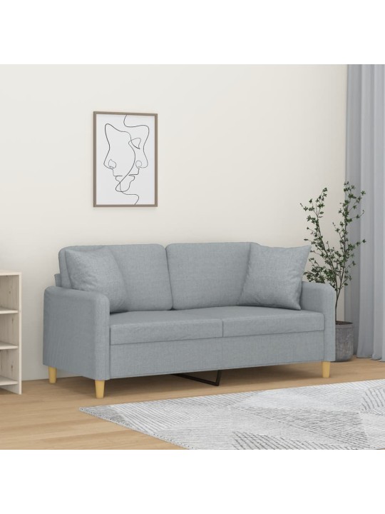 Divvietīgs dīvāns ar spilveniem, gaiši pelēks, 140 cm, audums