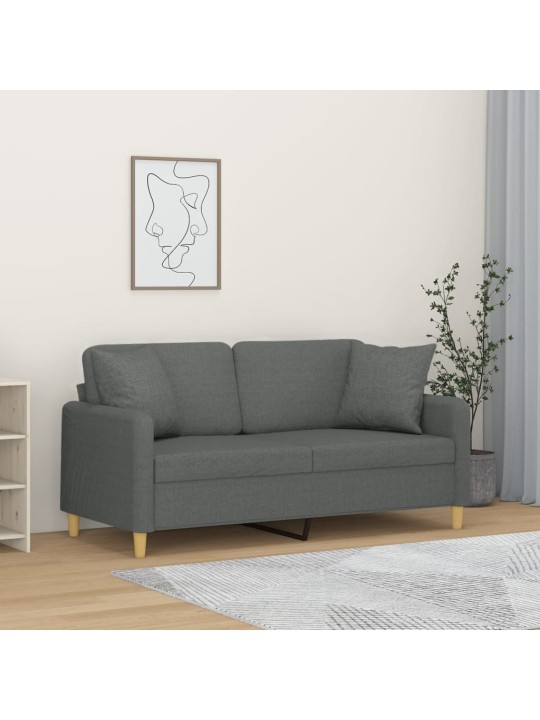 Divvietīgs dīvāns ar spilveniem, tumši pelēks, 140 cm, audums
