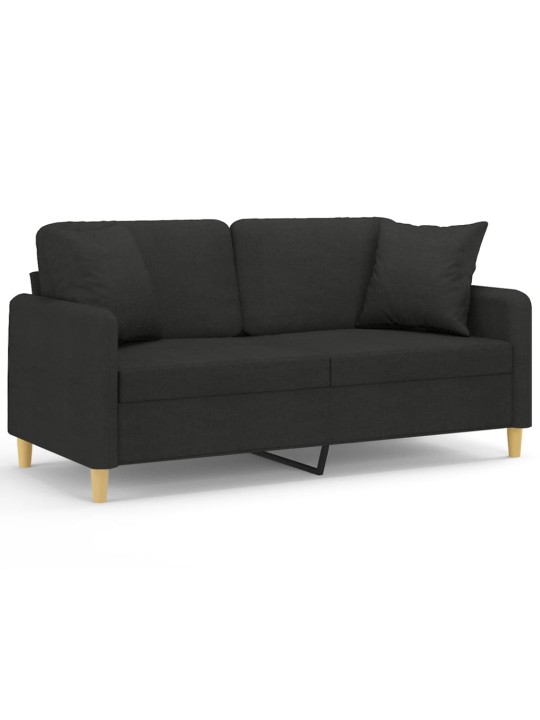Divvietīgs dīvāns ar spilveniem, melns, 140 cm, audums