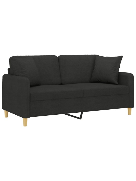 Divvietīgs dīvāns ar spilveniem, melns, 140 cm, audums