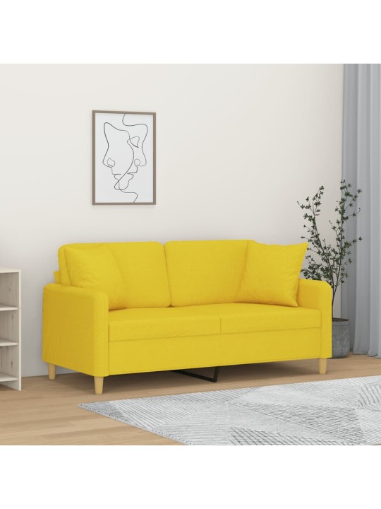 Divvietīgs dīvāns ar spilveniem, gaiši dzeltens, 140 cm, audums