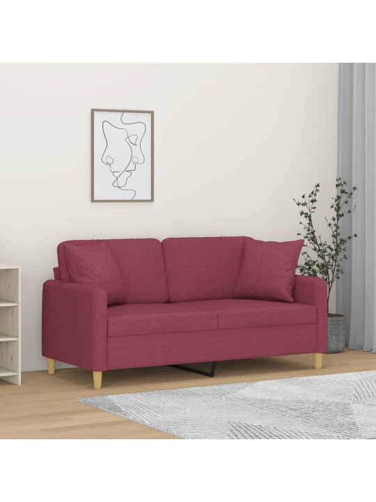 Divvietīgs dīvāns ar spilveniem, vīnsarkans, 140 cm, audums