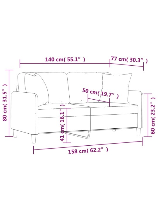 Divvietīgs dīvāns ar spilveniem, pelēkbrūns, 140 cm, audums