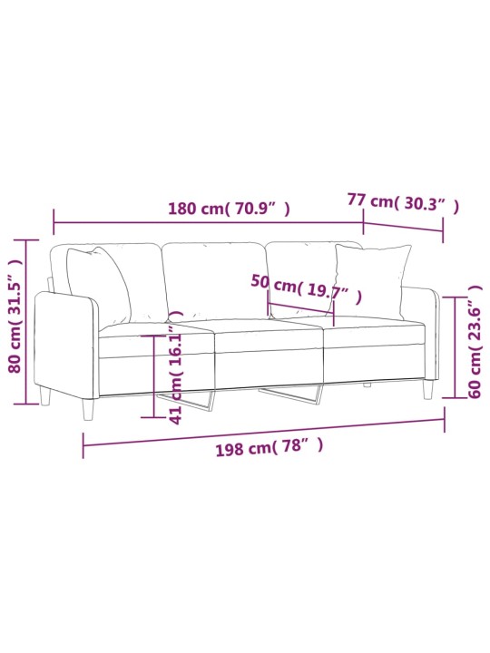 Trīsvietīgs dīvāns ar spilveniem, krēmkrāsas, 180 cm, audums
