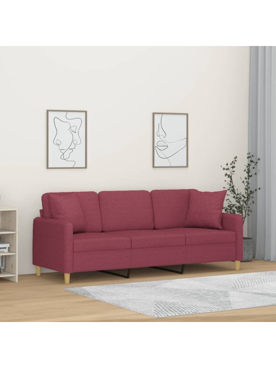 Trīsvietīgs dīvāns ar spilveniem, vīnsarkans, 180 cm, audums