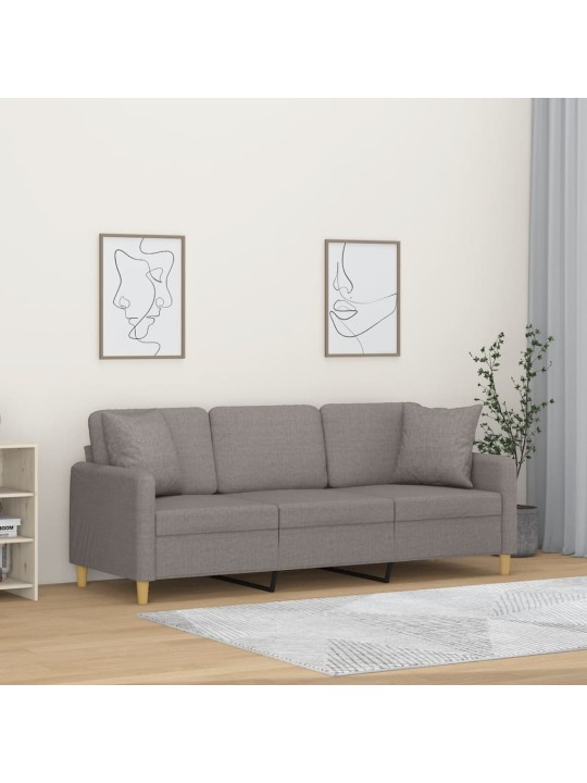 Trīsvietīgs dīvāns ar spilveniem, pelēkbrūns, 180 cm, audums
