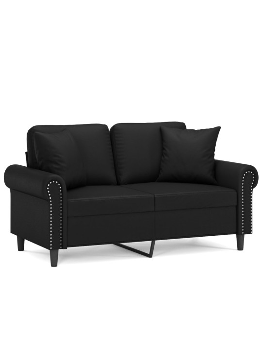 Divvietīgs dīvāns ar spilveniem, melni, 120 cm, mākslīgā āda