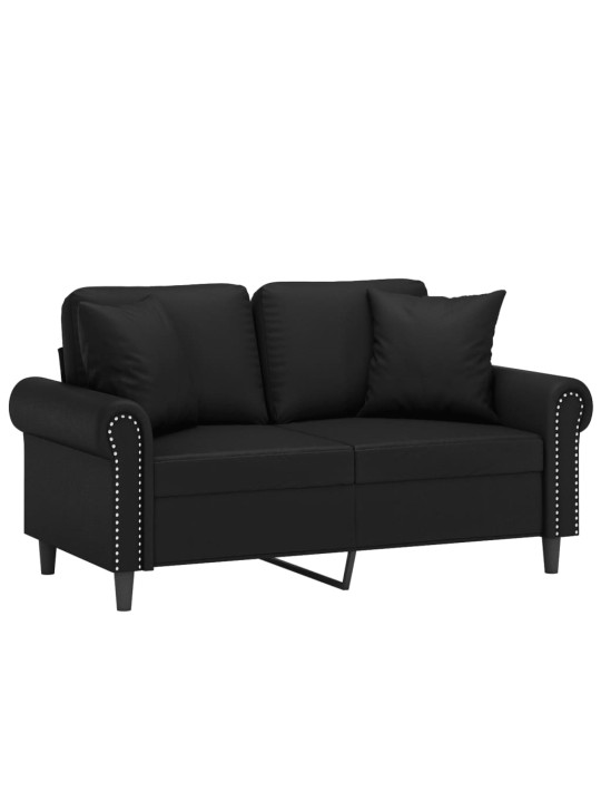 Divvietīgs dīvāns ar spilveniem, melni, 120 cm, mākslīgā āda