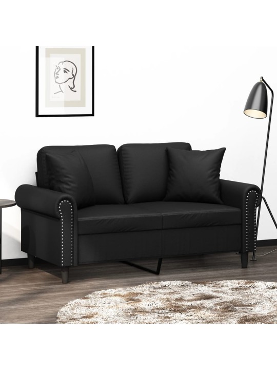 Divvietīgs dīvāns ar spilveniem, melni, 120 cm, mākslīgā āda