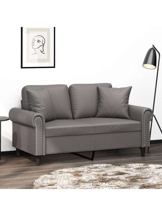 Divvietīgs dīvāns ar spilveniem, pelēks, 120 cm, mākslīgā āda
