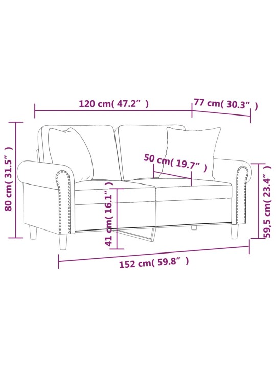 Divvietīgs dīvāns, spilveni, vīnsarkans, 120 cm, mākslīgā āda