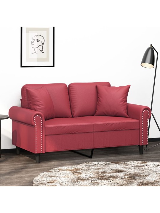 Divvietīgs dīvāns, spilveni, vīnsarkans, 120 cm, mākslīgā āda