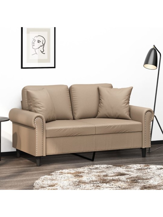 Divvietīgs dīvāns ar spilveniem, kapučīno, 120 cm, mākslīgā āda