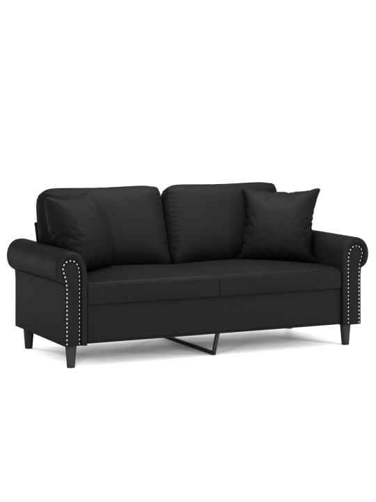 Divvietīgs dīvāns ar spilveniem, melns, 140 cm, mākslīgā āda