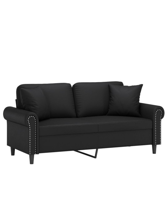 Divvietīgs dīvāns ar spilveniem, melns, 140 cm, mākslīgā āda