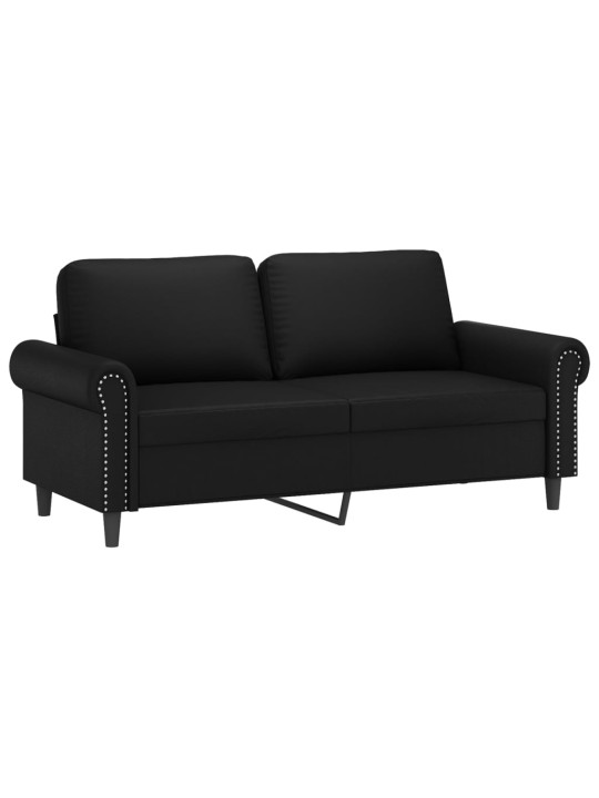 Divvietīgs dīvāns ar spilveniem, melns, 140 cm, mākslīgā āda