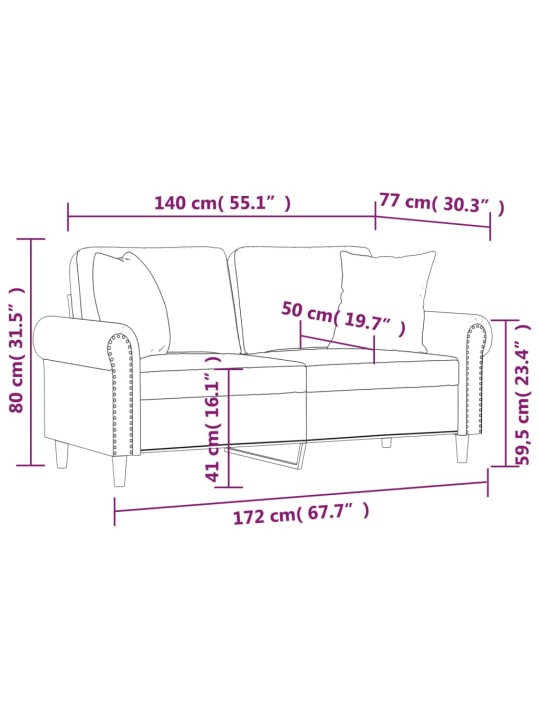 Divvietīgs dīvāns ar spilveniem, melns, 140 cm, mākslīgā āda