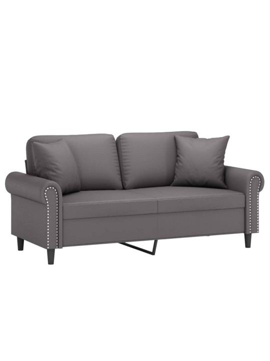 Divvietīgs dīvāns ar spilveniem, pelēks, 140 cm, mākslīgā āda
