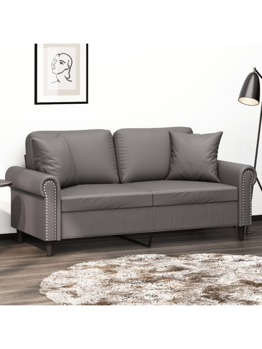 Divvietīgs dīvāns ar spilveniem, pelēks, 140 cm, mākslīgā āda