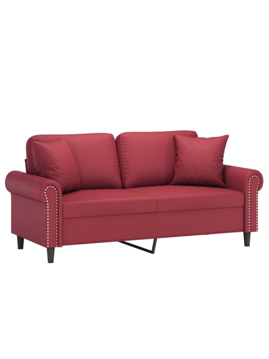 Divvietīgs dīvāns, spilveni, vīnsarkans, 140 cm, mākslīgā āda