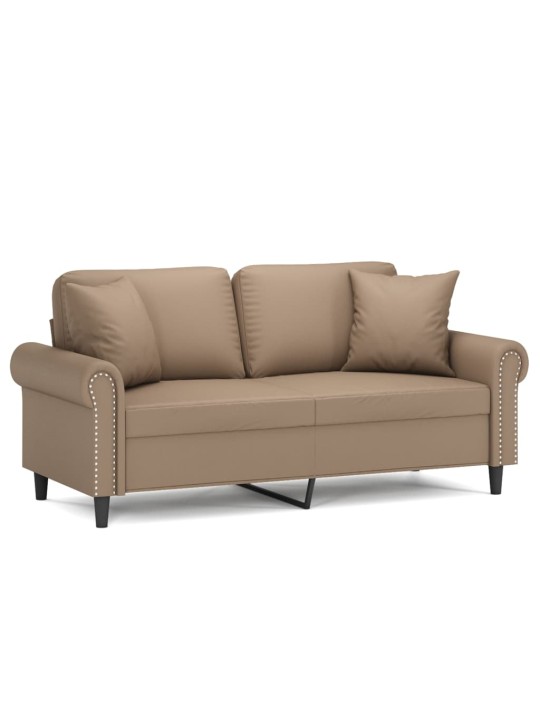 Divvietīgs dīvāns ar spilveniem, kapučīno, 140 cm, mākslīgā āda