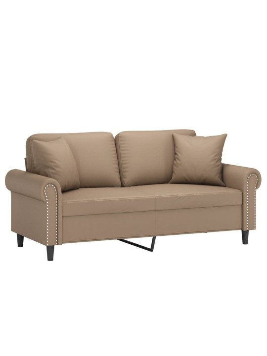 Divvietīgs dīvāns ar spilveniem, kapučīno, 140 cm, mākslīgā āda