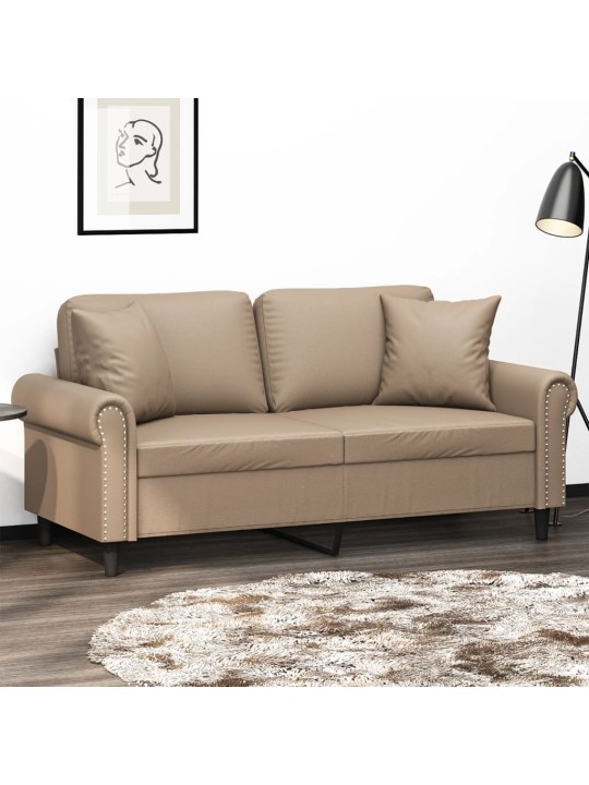 Divvietīgs dīvāns ar spilveniem, kapučīno, 140 cm, mākslīgā āda