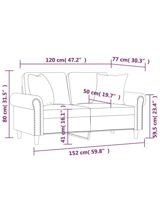Divvietīgs dīvāns ar spilveniem, tumši pelēks, 120 cm, samts