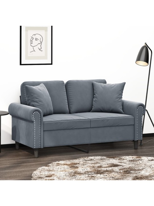 Divvietīgs dīvāns ar spilveniem, tumši pelēks, 120 cm, samts