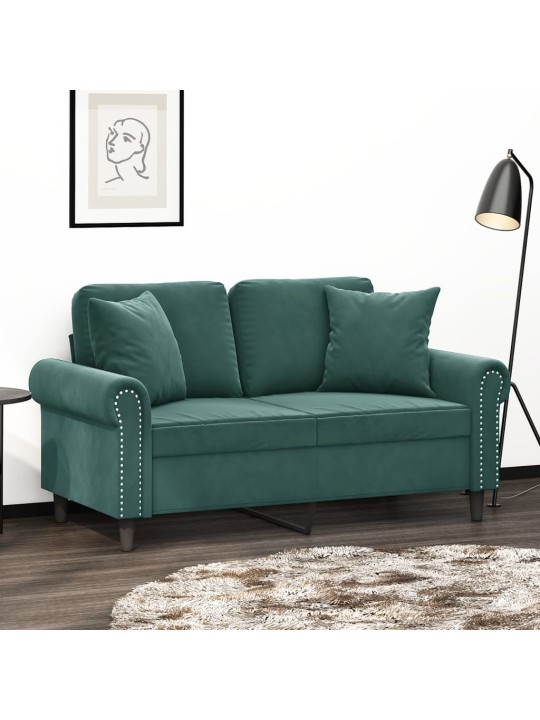 Divvietīgs dīvāns ar spilveniem, tumši zaļš, 120 cm, samts