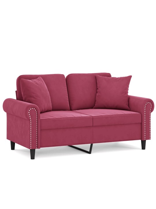 Divvietīgs dīvāns ar spilveniem, vīnsarkans, 120 cm, samts