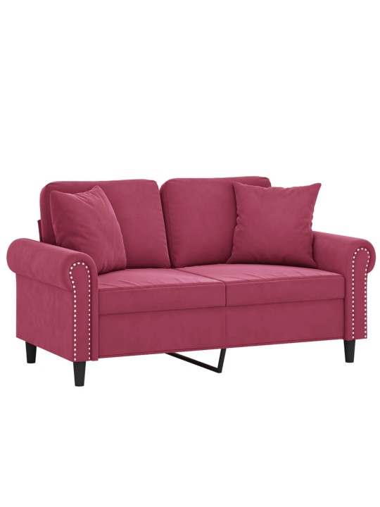 Divvietīgs dīvāns ar spilveniem, vīnsarkans, 120 cm, samts